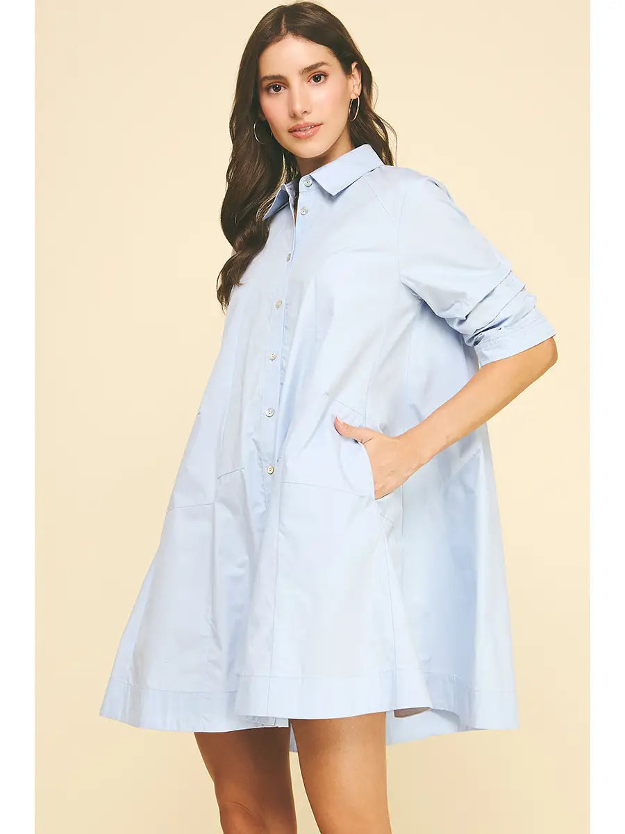 Button-down Poplin Mini Dress - 6896D
