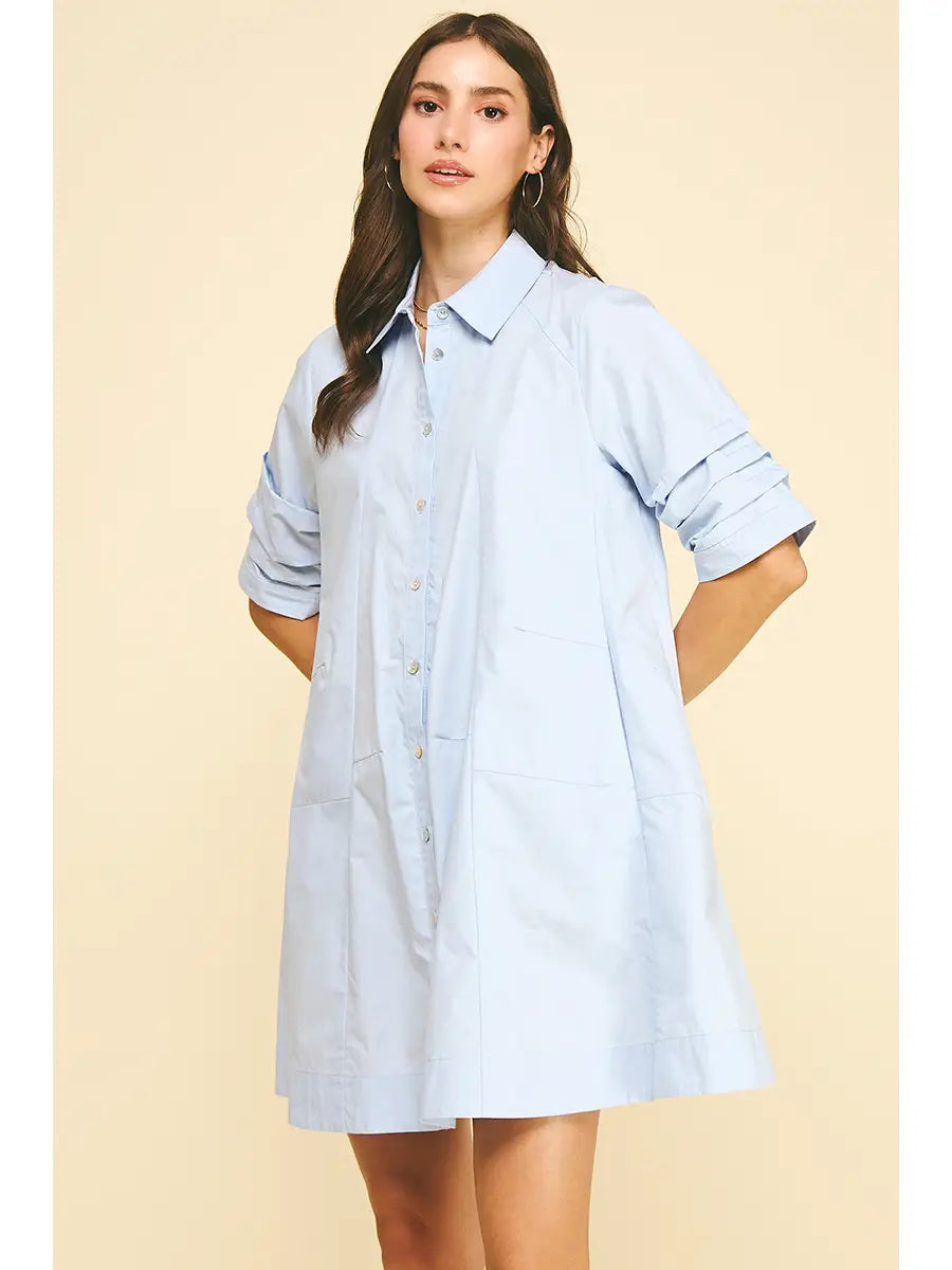 Button-down Poplin Mini Dress - 6896D