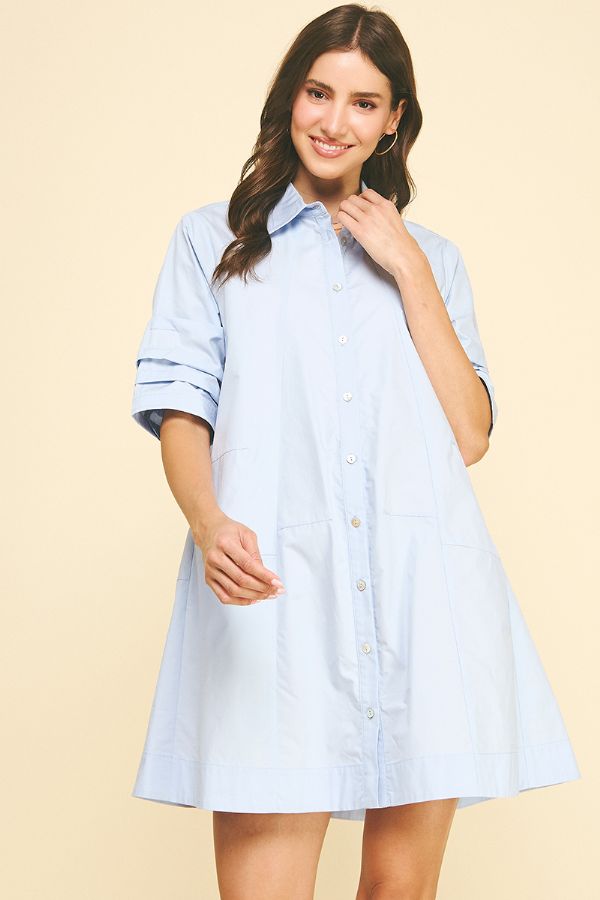 Button-down Poplin Mini Dress - 6896D