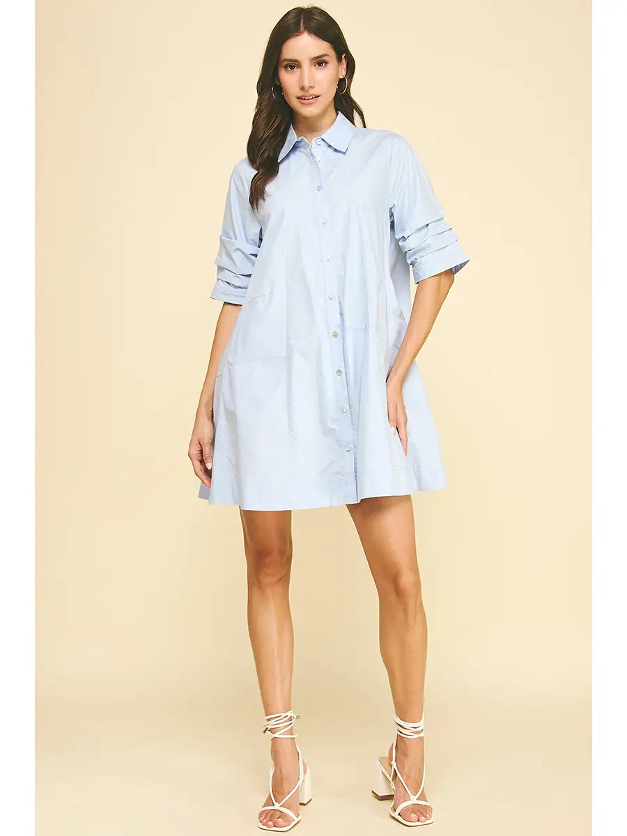 Button-down Poplin Mini Dress - 6896D