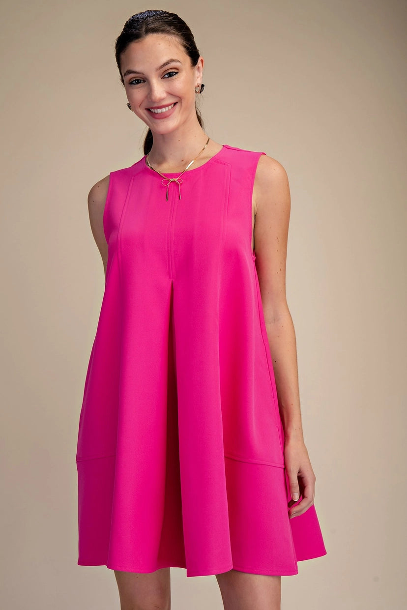 Round Neck Sleeveless Pleated Tunic Top - GD9794