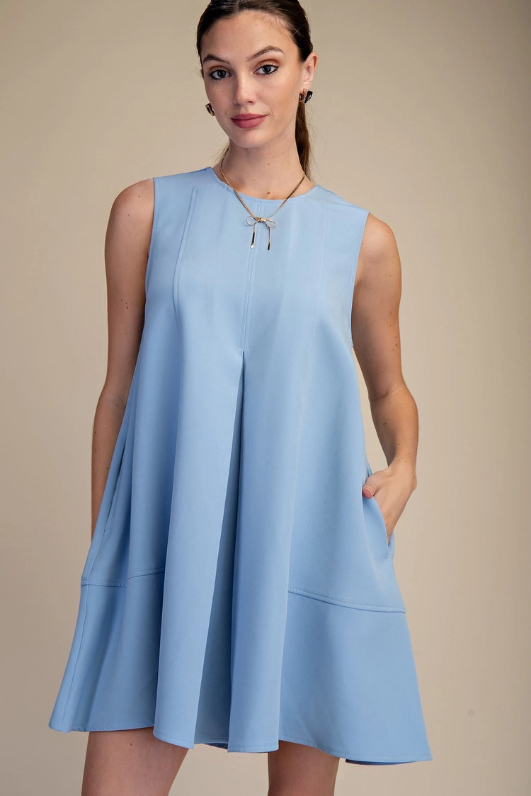 Round Neck Sleeveless Pleated Tunic Top - GD9794