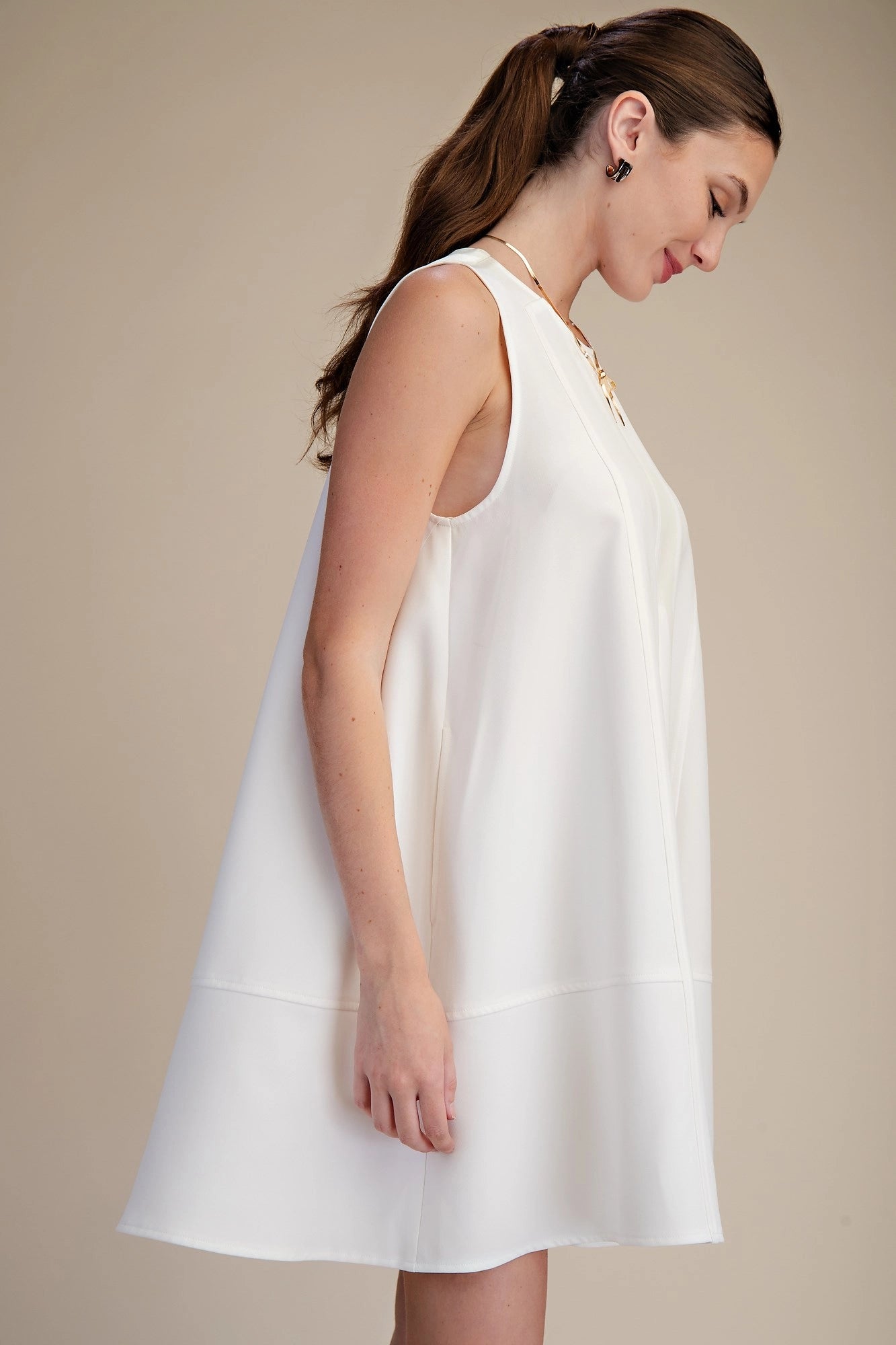 Round Neck Sleeveless Pleated Tunic Top - GD9794