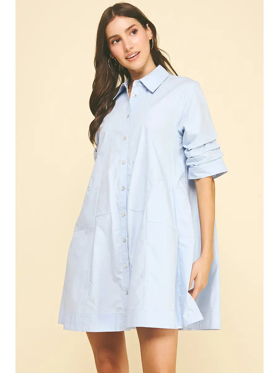 Button-down Poplin Mini Dress - 6896D